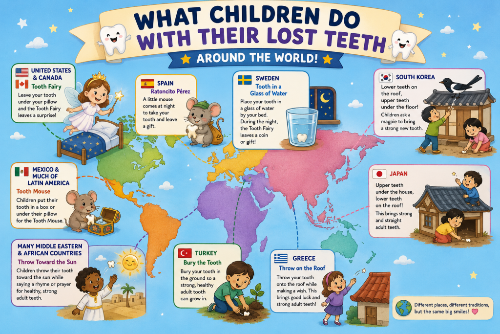 What children do with their lost teeth around the world.