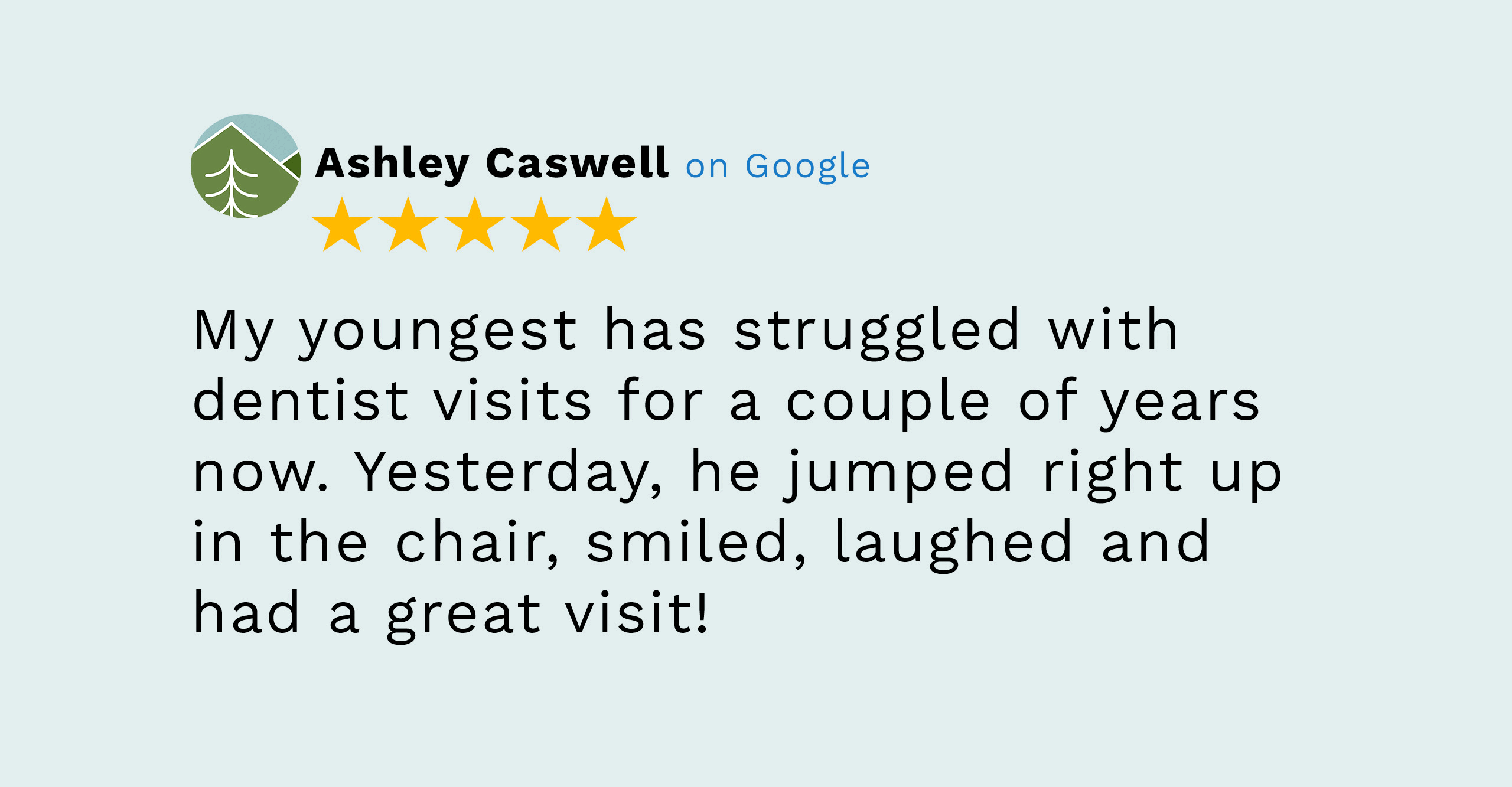 A decorative Google Review graphic with 5 stars and the name Ashley Caswell.