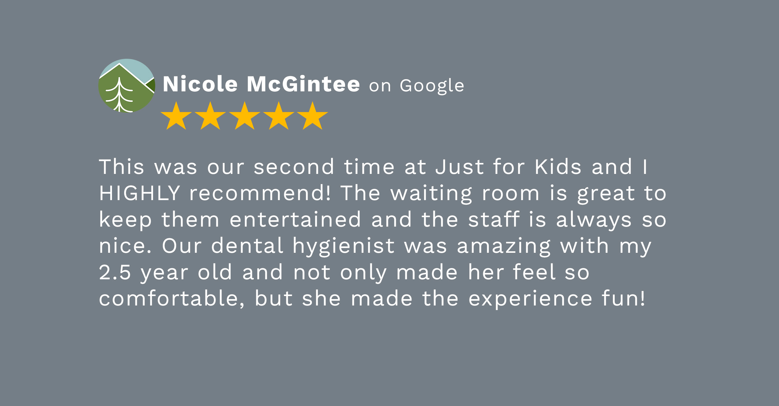 A decorative Google Review graphic with 5 stars and the name Nicole McGintee.